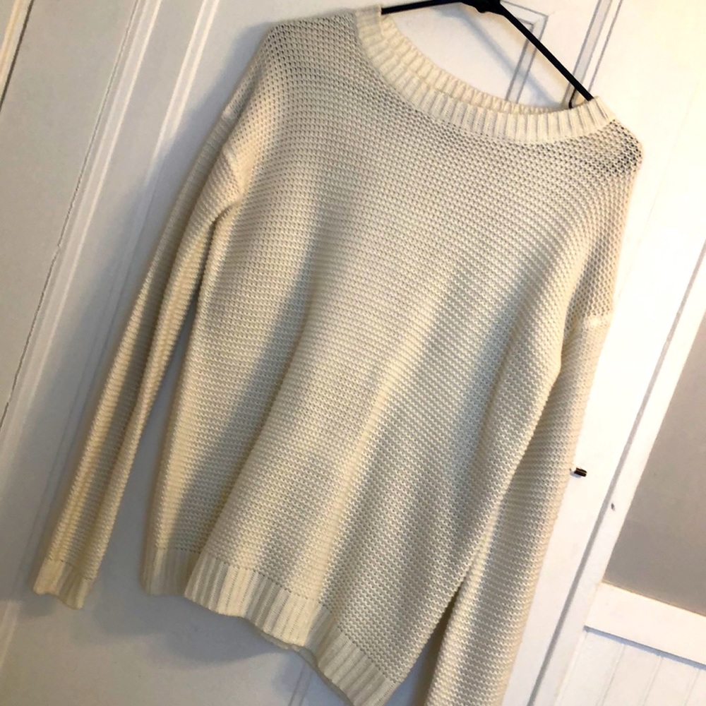 Cream/woven/cable knit sweater